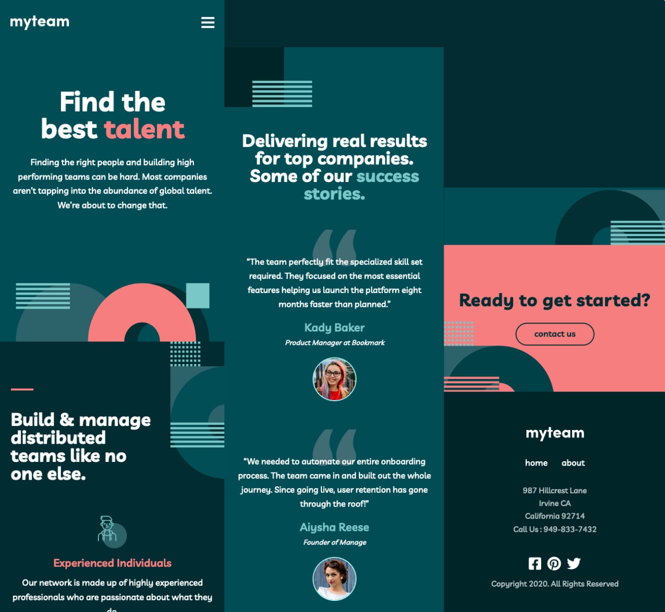 A collage of screenshots highlighting the mobile version of the homepage