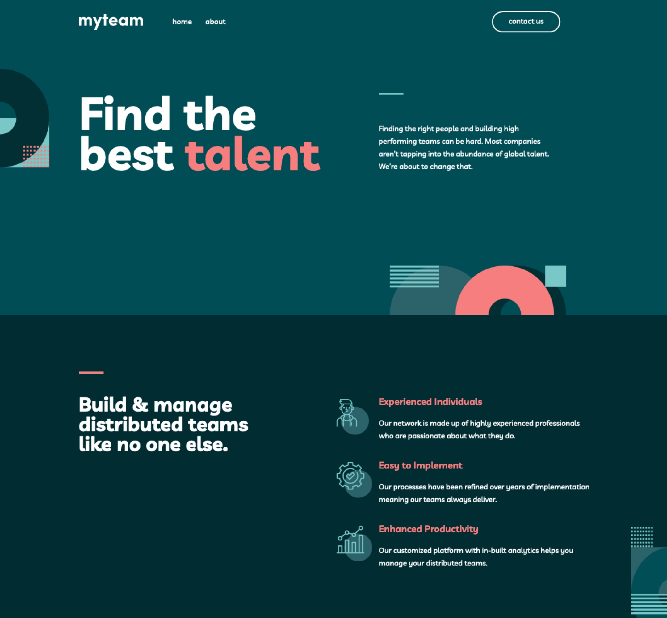 Screenshot of the desktop version of the My Team website, a service that provides users with experienced individuals to help manage their teams