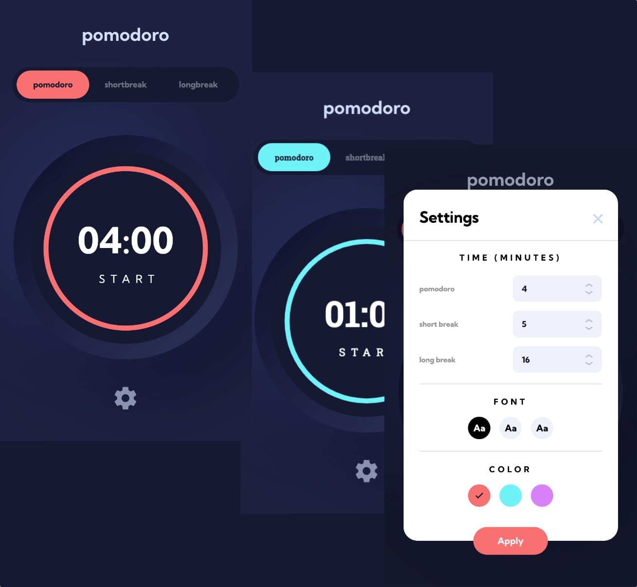 A collage of screenshots highlighting the mobile version of the homepage and settings modal